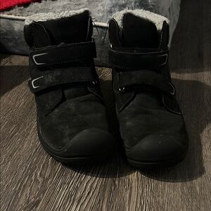 Boys Black Suede Winter Ankle Boots with Faux Shearling